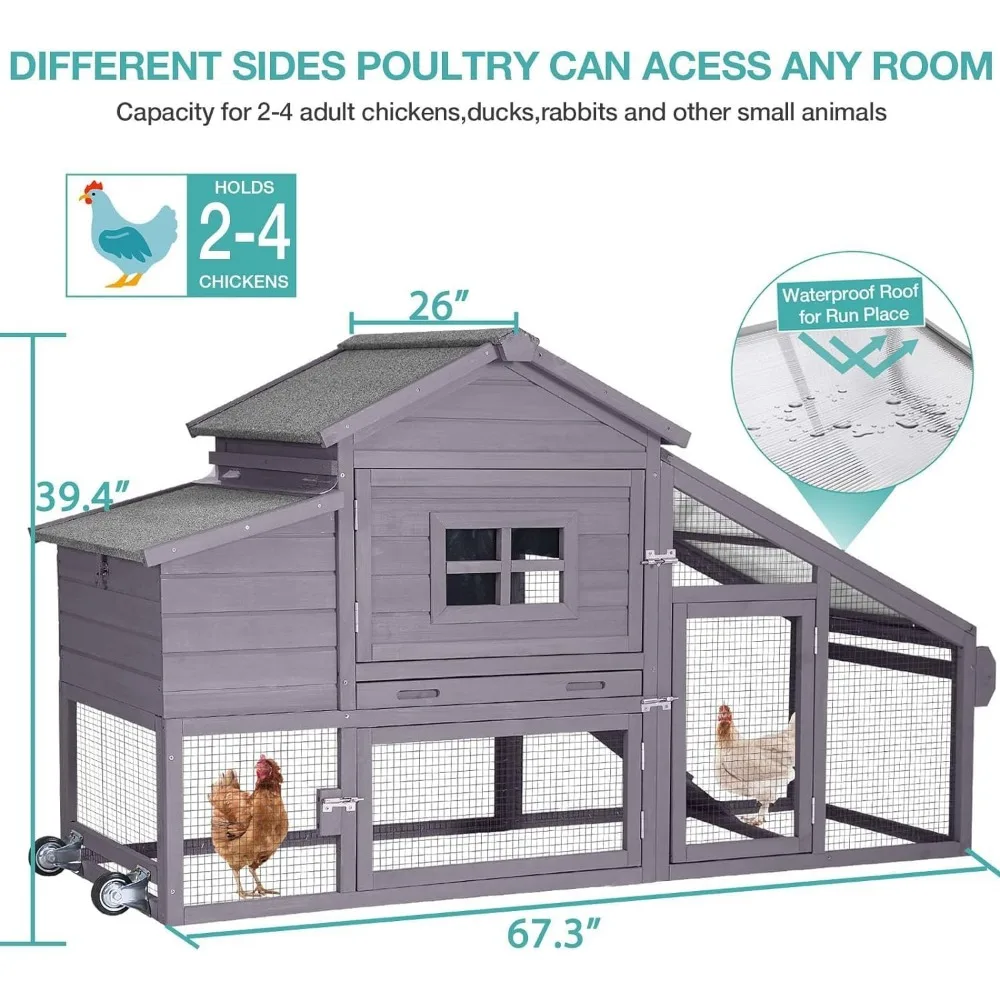 Pollo grande de metal de 10 pies con paseo, cubierta impermeable para aves de corral, adecuada para gallinas, conejos y animales de granja