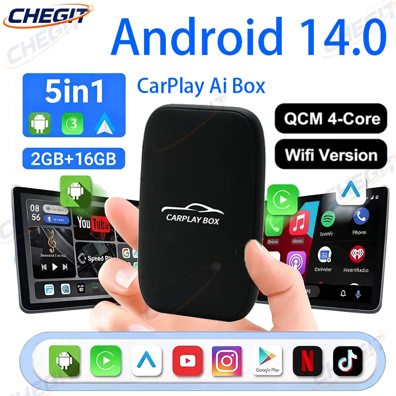 

Автомобильный адаптер Ai Box 5 в 1, беспроводной адаптер Carplay Android Auto, автомобильная мультимедийная система, наслаждайтесь YouTube Netflix на экране вашего автомобиля