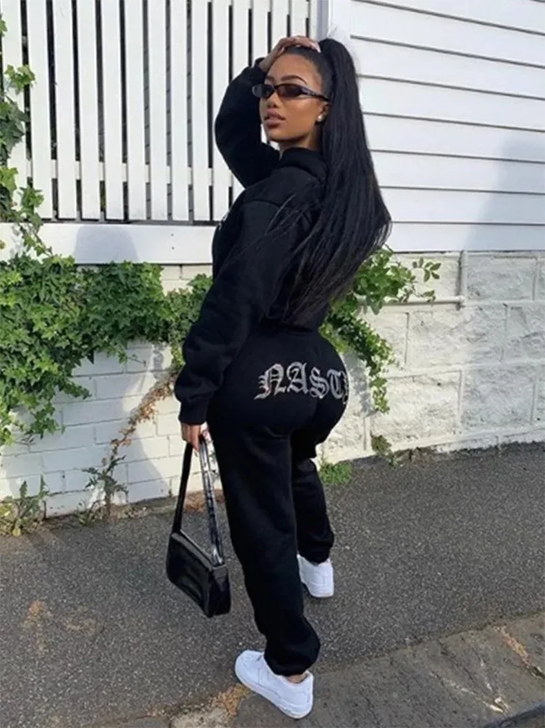 Women's High Waist Two Piece Set Winter Velvet Hoodies 2023 Autumn Jogging Sport Loose Thick Sweatpants y2k Tracksuit Femme