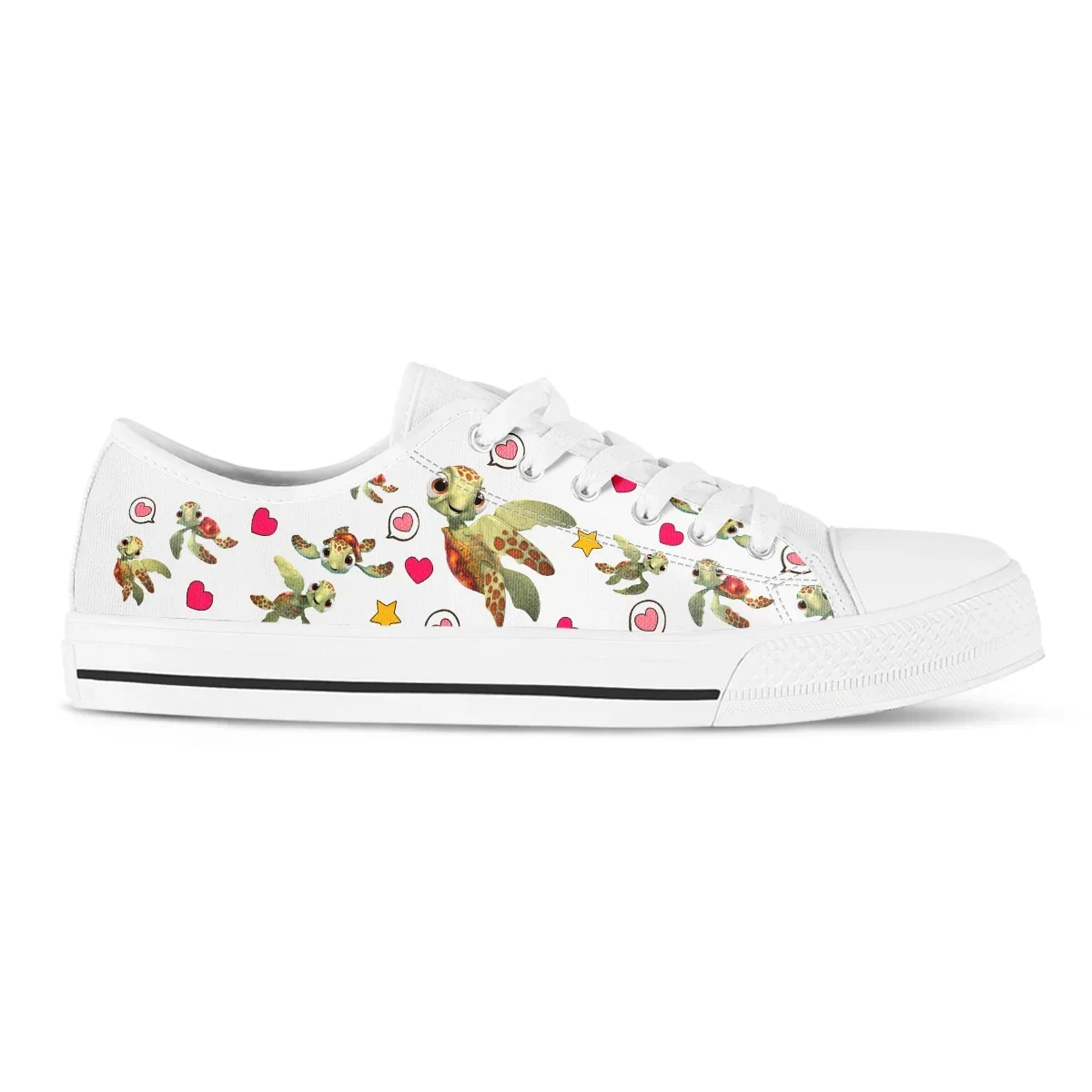 Lovely Animal Turtle Print Girls Canvas Shoes Cartoon Soft Comfortable Vulcanize Sneakers For Women Low Top Flat Shoes