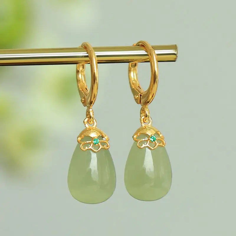 

Natural Water Drops Jasper earrings for women Vintage Exquisite New in stud earings banquet Engagement Fresh Jewelry gift