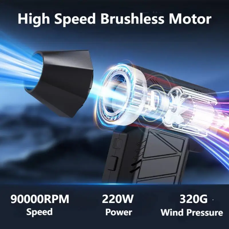 Violent Mini Turbo Jet Fan Compressed Electric Barber Air Duster Brushless Motor 90000 RPM Cordless Powerful Car Drying Blower