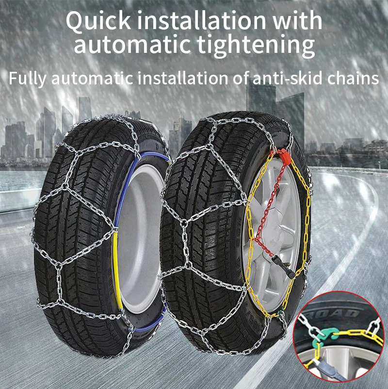 Snow Chains for Car Tires, Tire Traction Chain for Car Trucks SUV, Adjustable Universal Emergency Anti-Skid Thicken Tire Chains