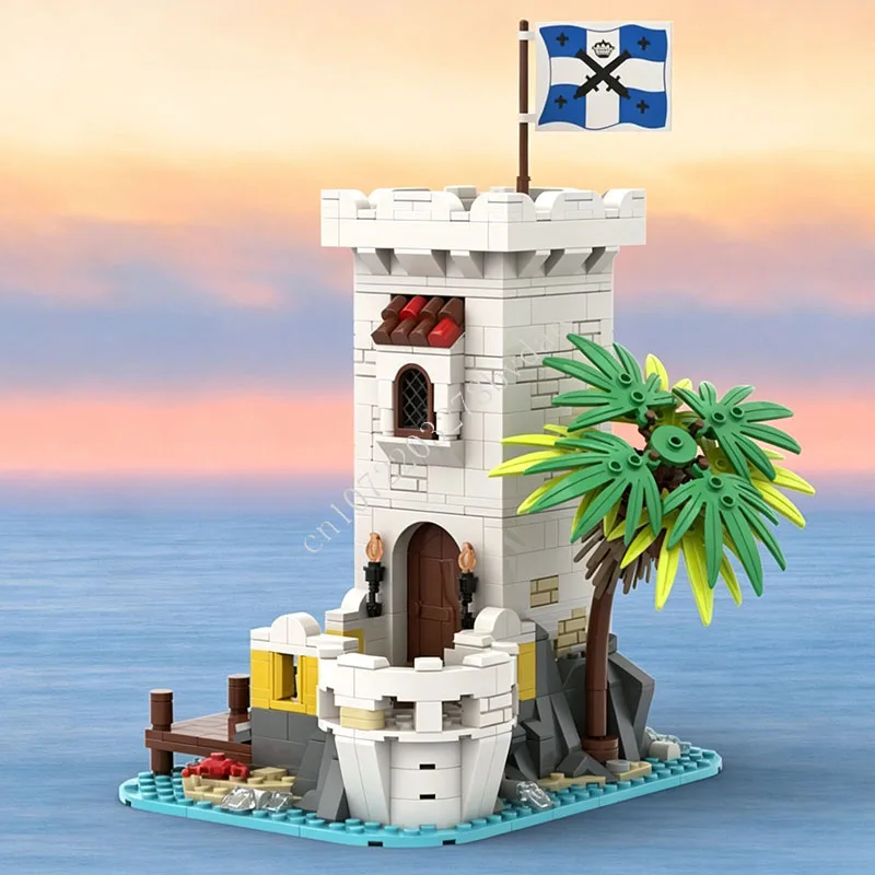 

818 PCS Pirate Imperial Tower Fort Building Blocks Set Seaside Lighthouse Diorama Model Gift for Holiday Adults Home Decoration