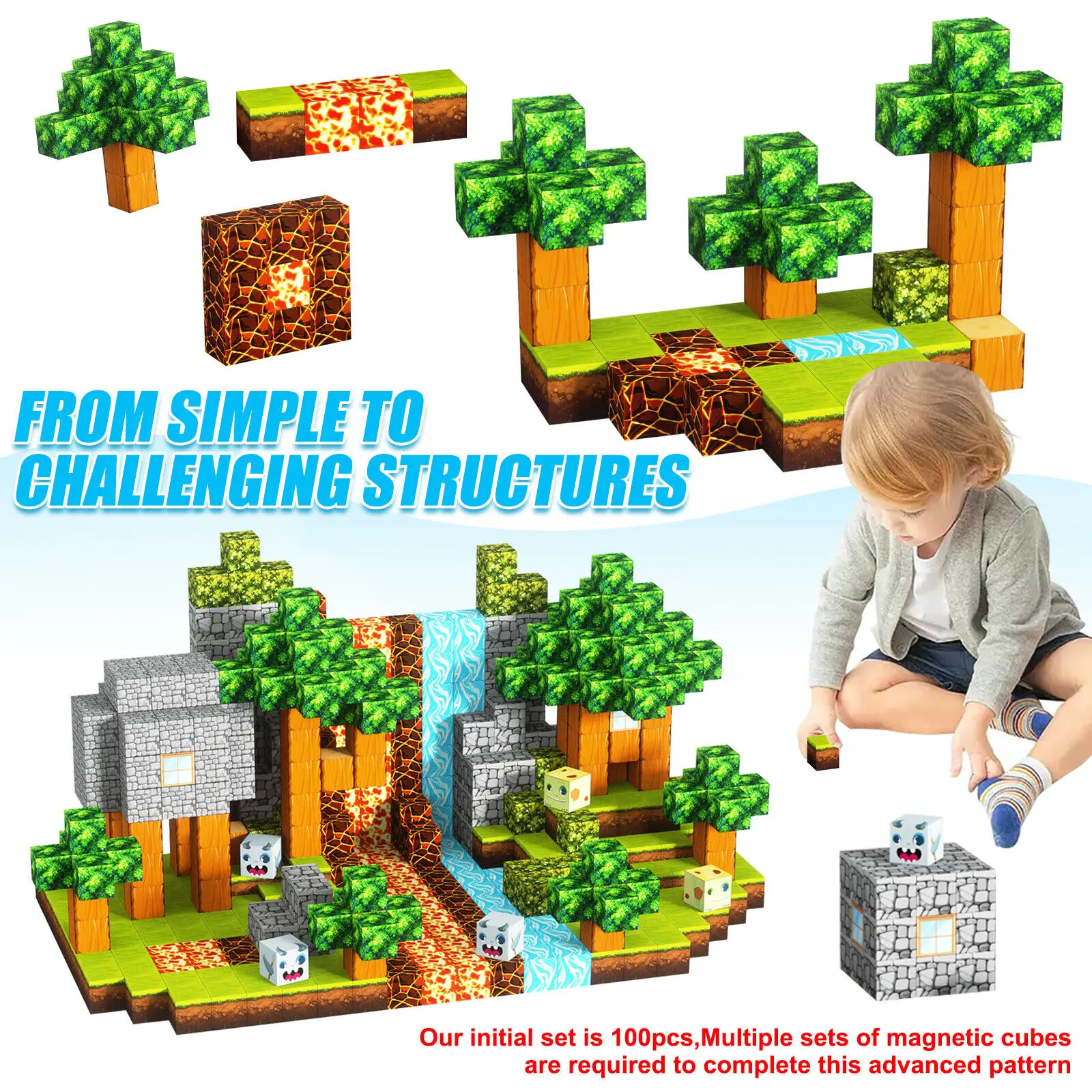 

100Pcs/Set Magnetic Building Blocks Children Kids Magnet Educational Toy Gift