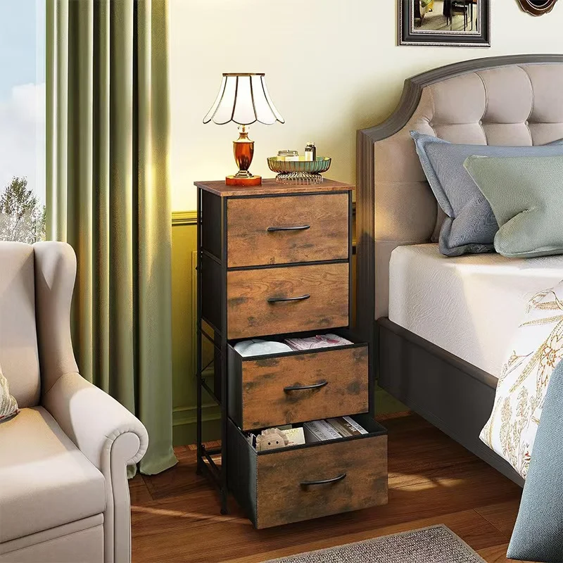 

Iron and wood combined household bedroom bedside storage locker living room floor-to-wall storage cabinet