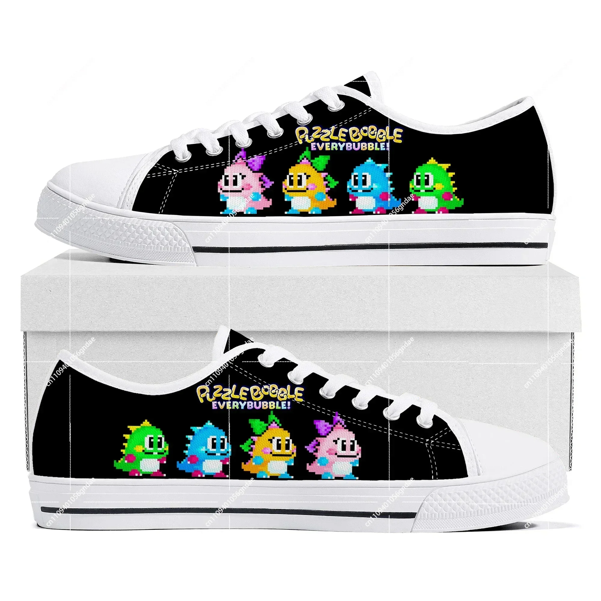 Zapatillas bajas Bubble Bobble con dibujos animados, zapatillas de lona a la moda para mujeres, hombres y adolescentes, zapatos personalizados para parejas