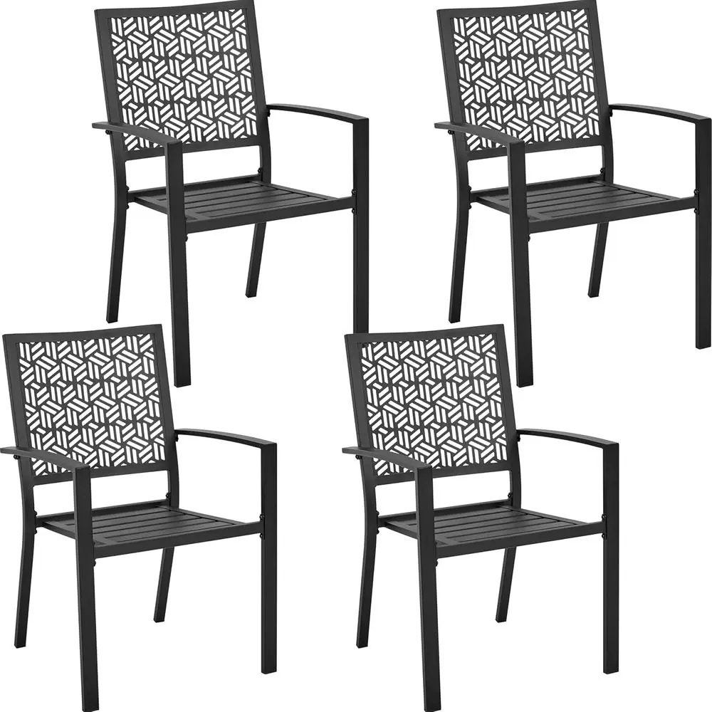 Outdoor Patio Dining Chairs Set o 4 with Armrests and Metal e, Stackable Heavy-Duty Metal Black Outdoor Chairs or Garden, Lawn