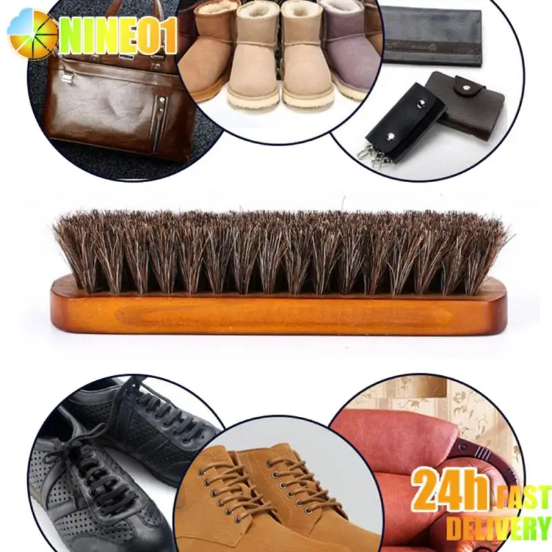 Natural Wood Bristle Beech Horse Hair Shoe Boot Brush Care Clean Shine Polish Brush Household Cleaning Accessories Shoe Brush