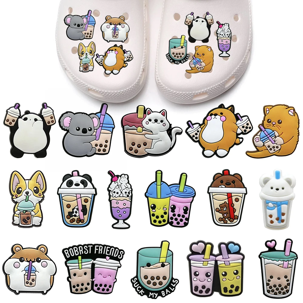 11-32Pcs Drinks Series Coffe Shoe Charms Set Clog Sandals Wristband Bracelets Decoration Shoes Accessories Buckle for Boys Girls