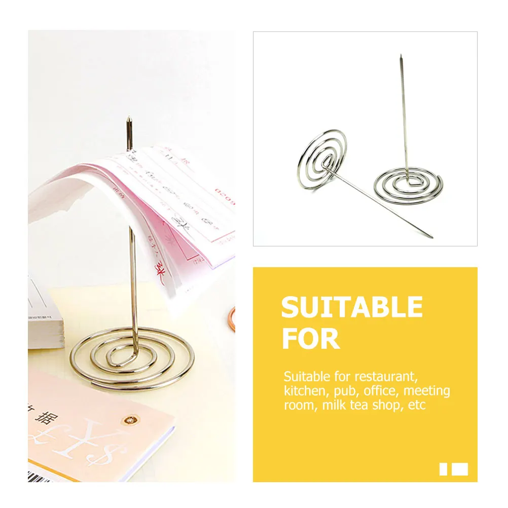 

5 Pcs Bill Insert Restaurant Ticket Holder Spike Memorandum Check Receipt Clip Desktop Organizer Silver Office Holders