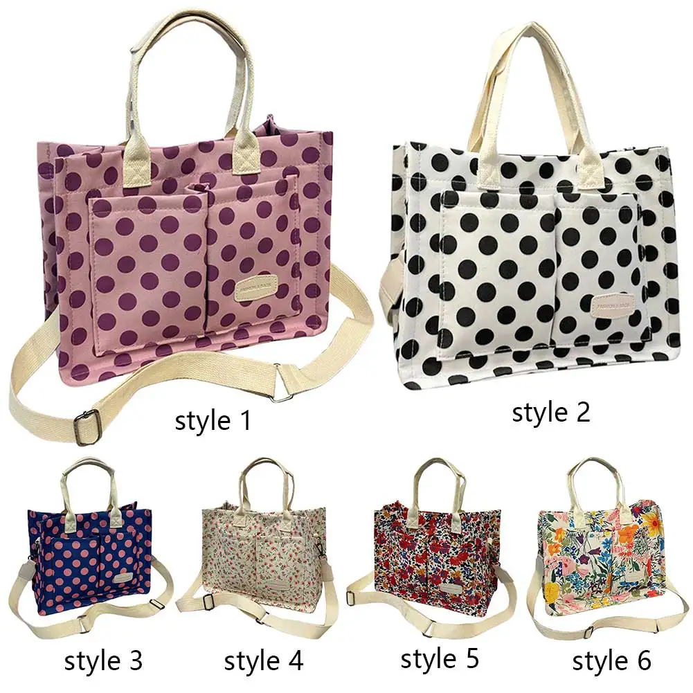 Bolso de viaje de moda para mujer, bolsa informal de lunares/Floral, correa ajustable, múltiples bolsillos para vacaciones de fiesta