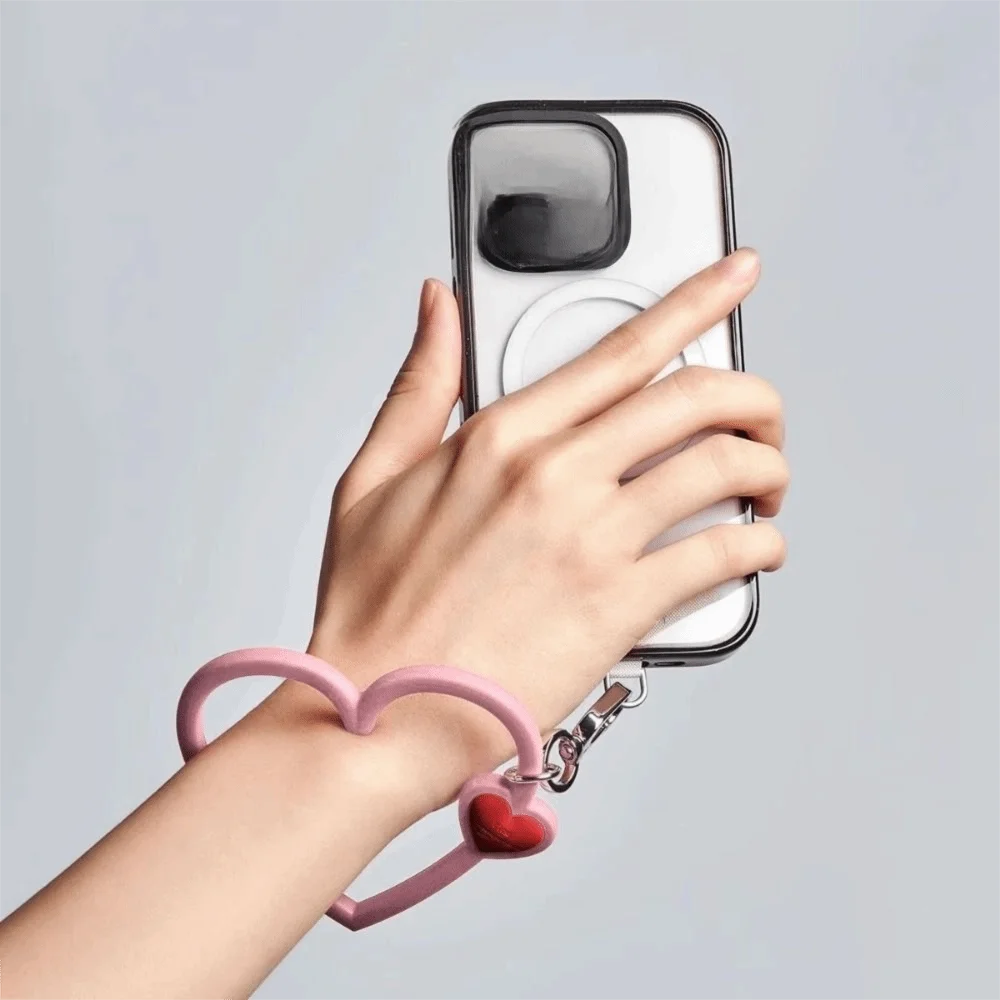 Cordão grande de coração para celular em torno da mão com junta, pulseira de silicone para presente de anime, pulseira anti-perda para celular