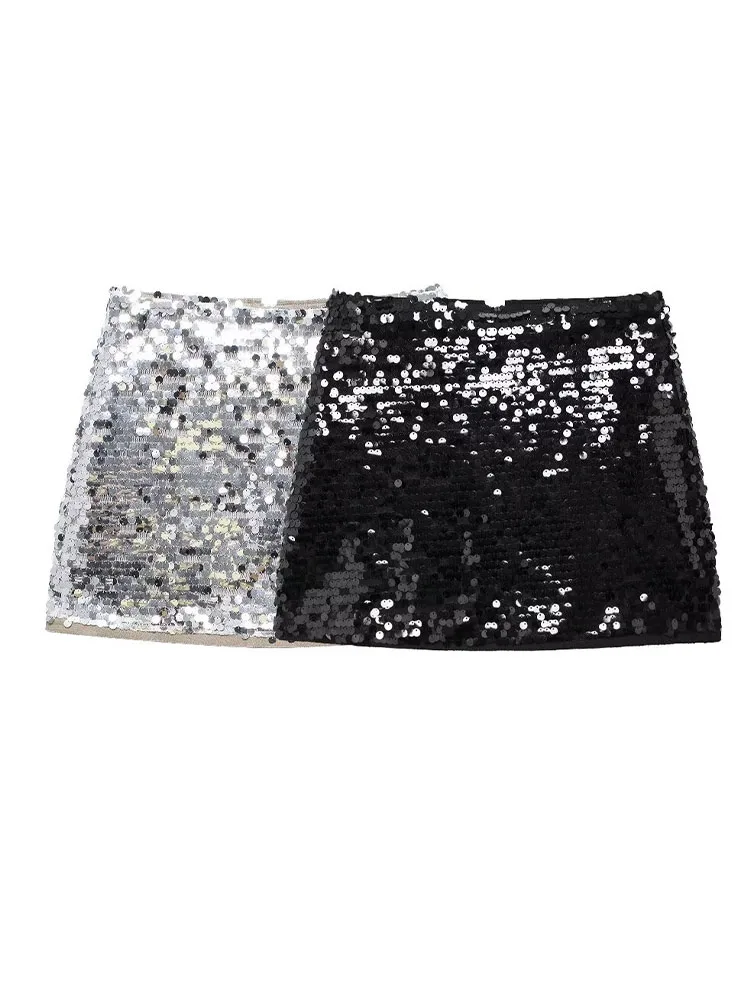 

HH TRAF Female Summer Fashion Trend Sequined Mini Skirt Solid High Waist Back Zipper Casual Women Streetwear Short Skirt Mujer