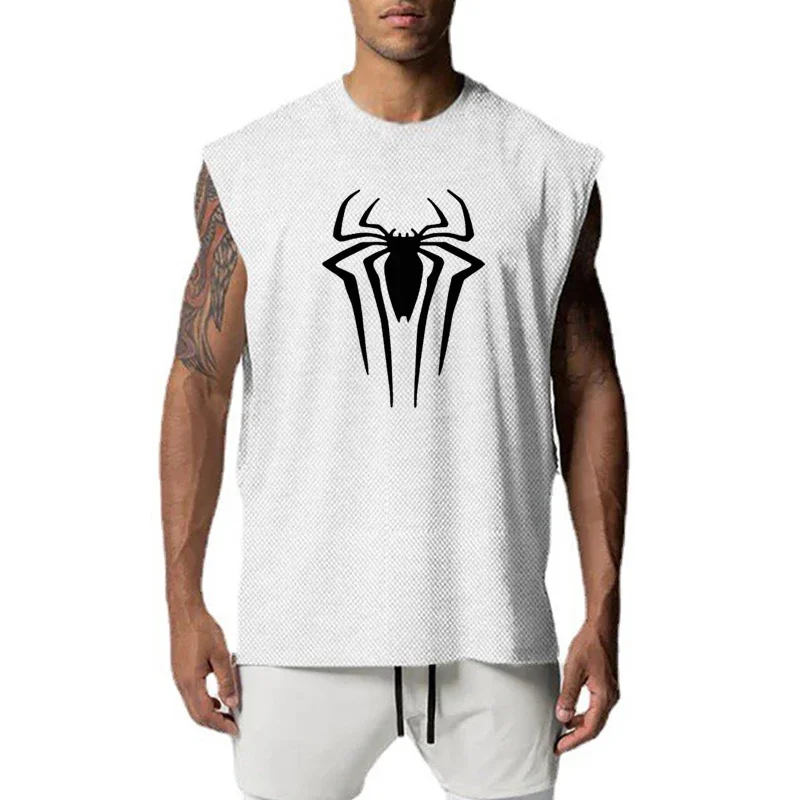 Spider Summer Mesh Quick Dry Sleeveless Singlets Gym Bodybuilding Fitness Sport Tank Tops Mens Casual Loose Absorb Sweat Shirts