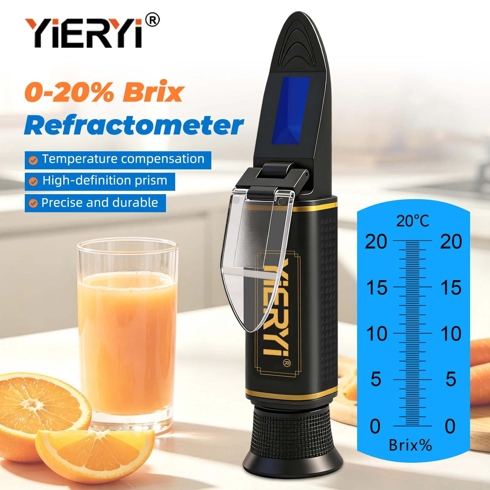 Yieryi Handheld 0‑20% Brix Refractometer ATC Sugar Tester For Milk Fruit Juice Beverage Sweetness Concentration Meter