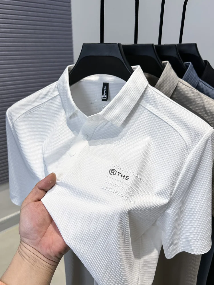 

Высококачественная модная мужская деловая повседневная рубашка-поло с короткими рукавами и разрезом, дышащая удобная бутиковая рубашка-поло, универсальный новый топ