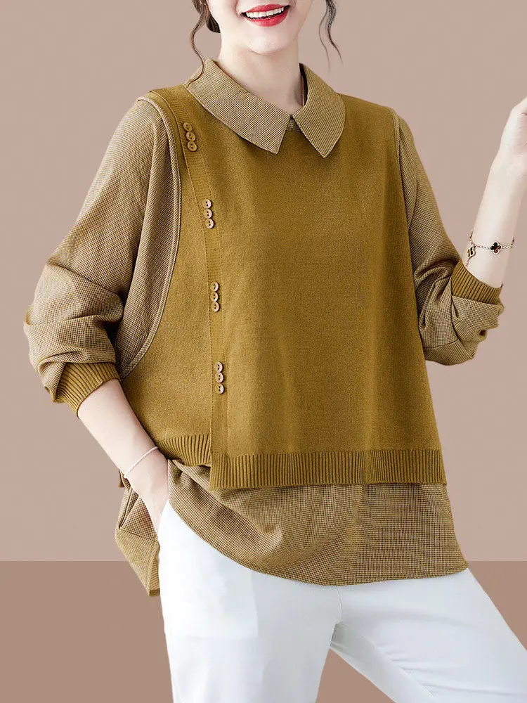 

Модная базовая кофта с длинным рукавом для женщин среднего возраста, весна-осень-зима, повседневная, свободного кроя, с круглым вырезом, цветная