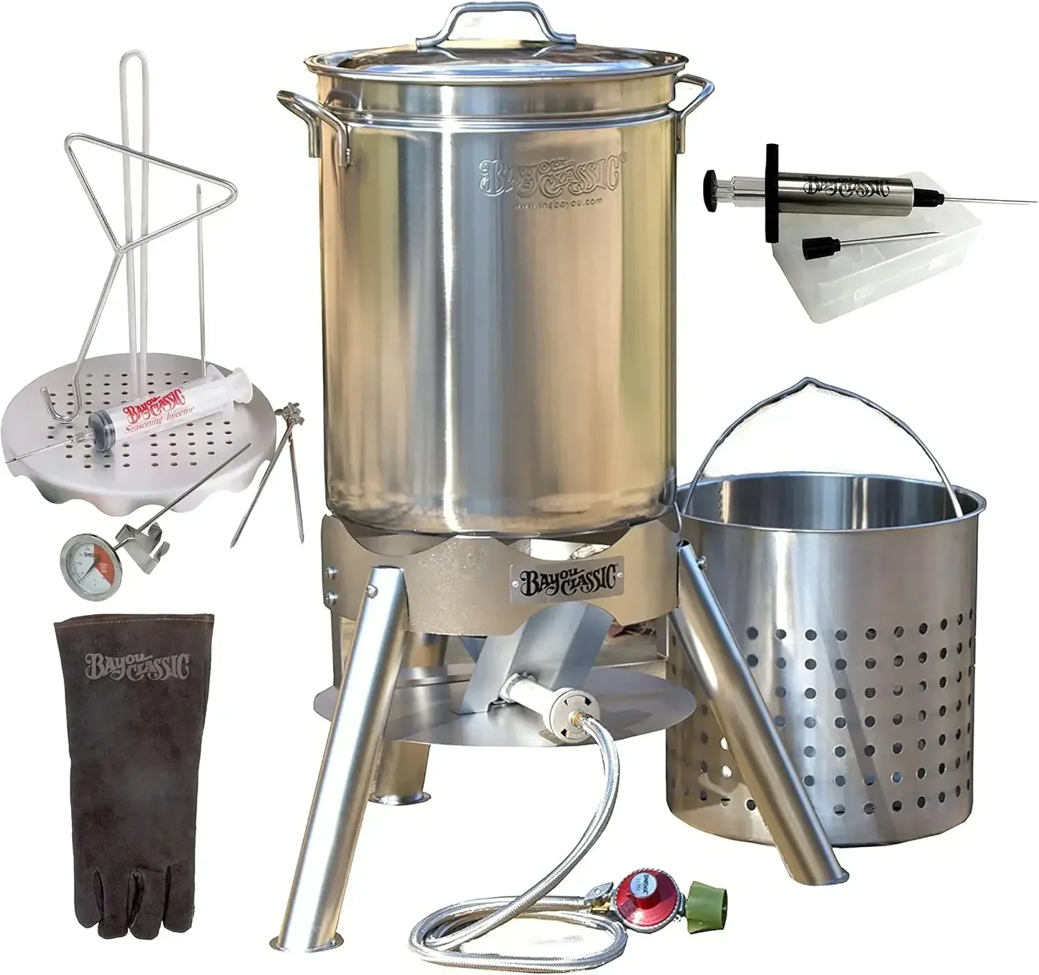 

Enterprises Turkey Deep Fryer Oversized 44 Quart Stainless Steel Big Bird Kit by Bayou Classic for Big 25 lbs Huge Turkeys