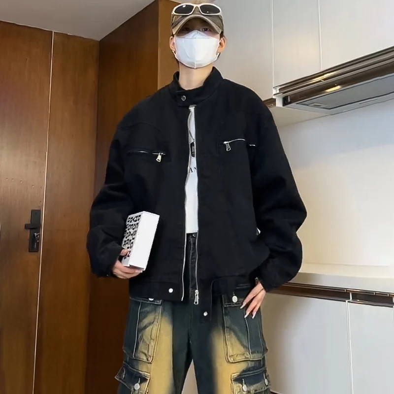 

Мужская куртка-бомбер в стиле ретро «Гонконгский шик», осенняя верхняя одежда, американский молодежный стиль «Детройт», свободный крой, удлиненный рукав