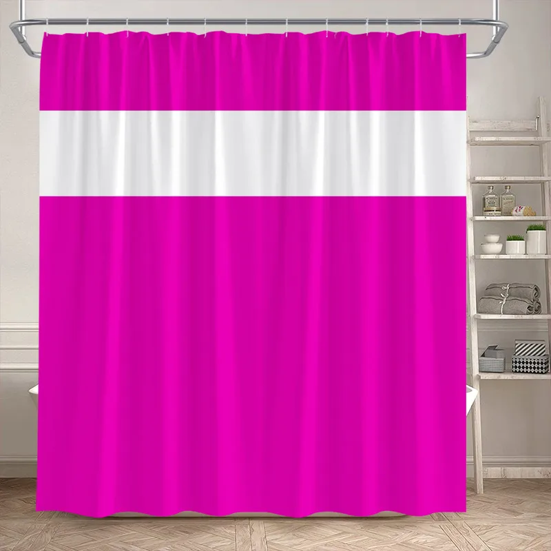 Pink Shower Curtains White Square Pattern Modern Minimalist Art Geometric Bath Curtain Polyester Home Bathroom Decor with Hooks