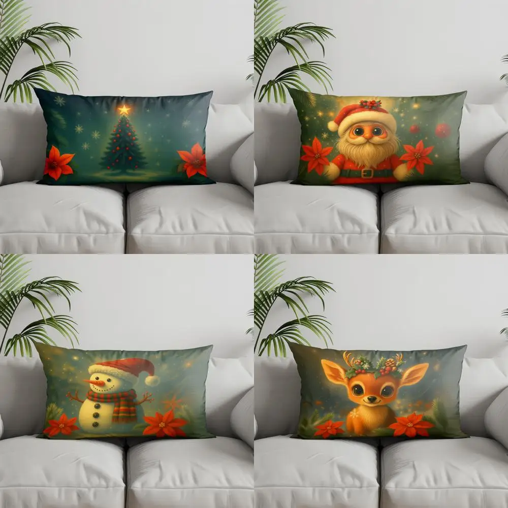 

Домашний декор, подушка для рождественской елки и пуансеттии, подходит для дивана, спальни, автомобиля, наволочка, прямоугольная подушка для спины