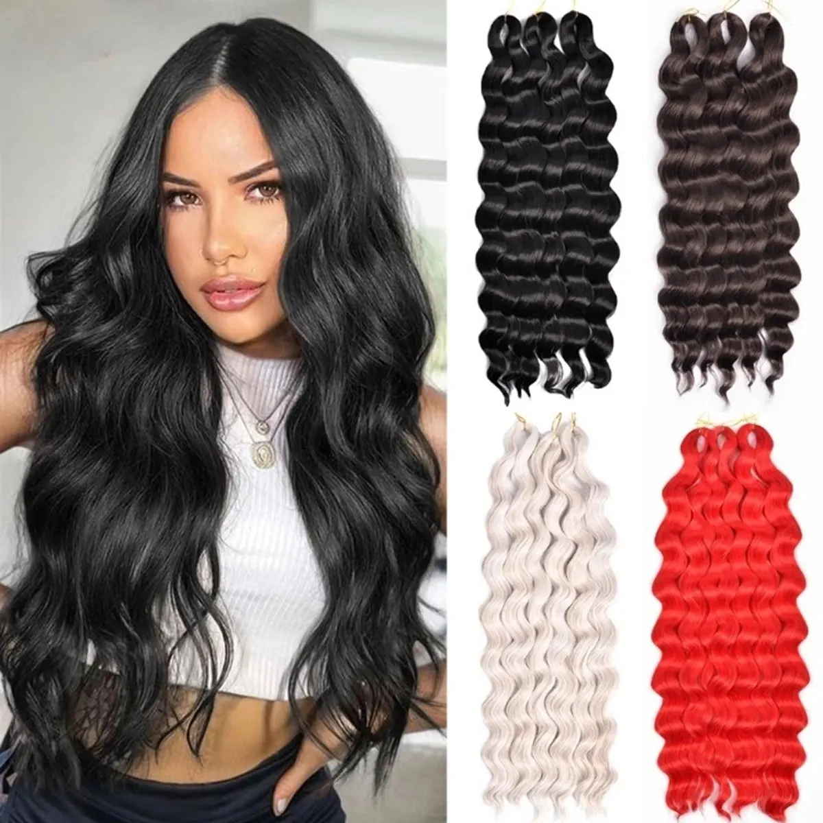 

Synthet Anna Hair Water Wave Twist Crochet Hair Synthetic Braid Hair Ombre Blonde 24 Inch Deep Wave Braiding Hair Extension
