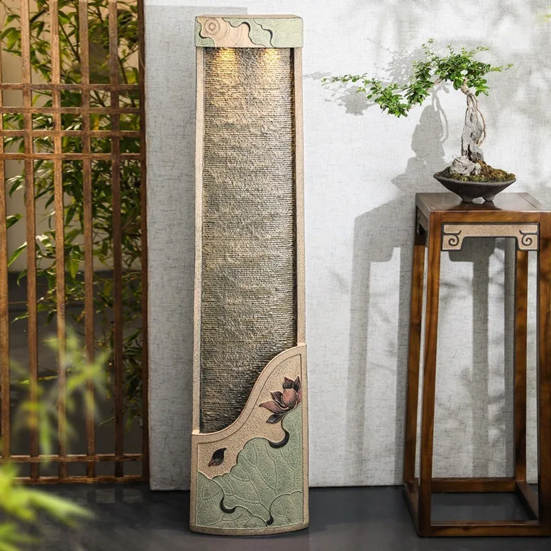 Hanyuntang living room flowing water ornament TV cabinet next to the floor-to-ceiling fountain decoration Chinese Zen decorative
