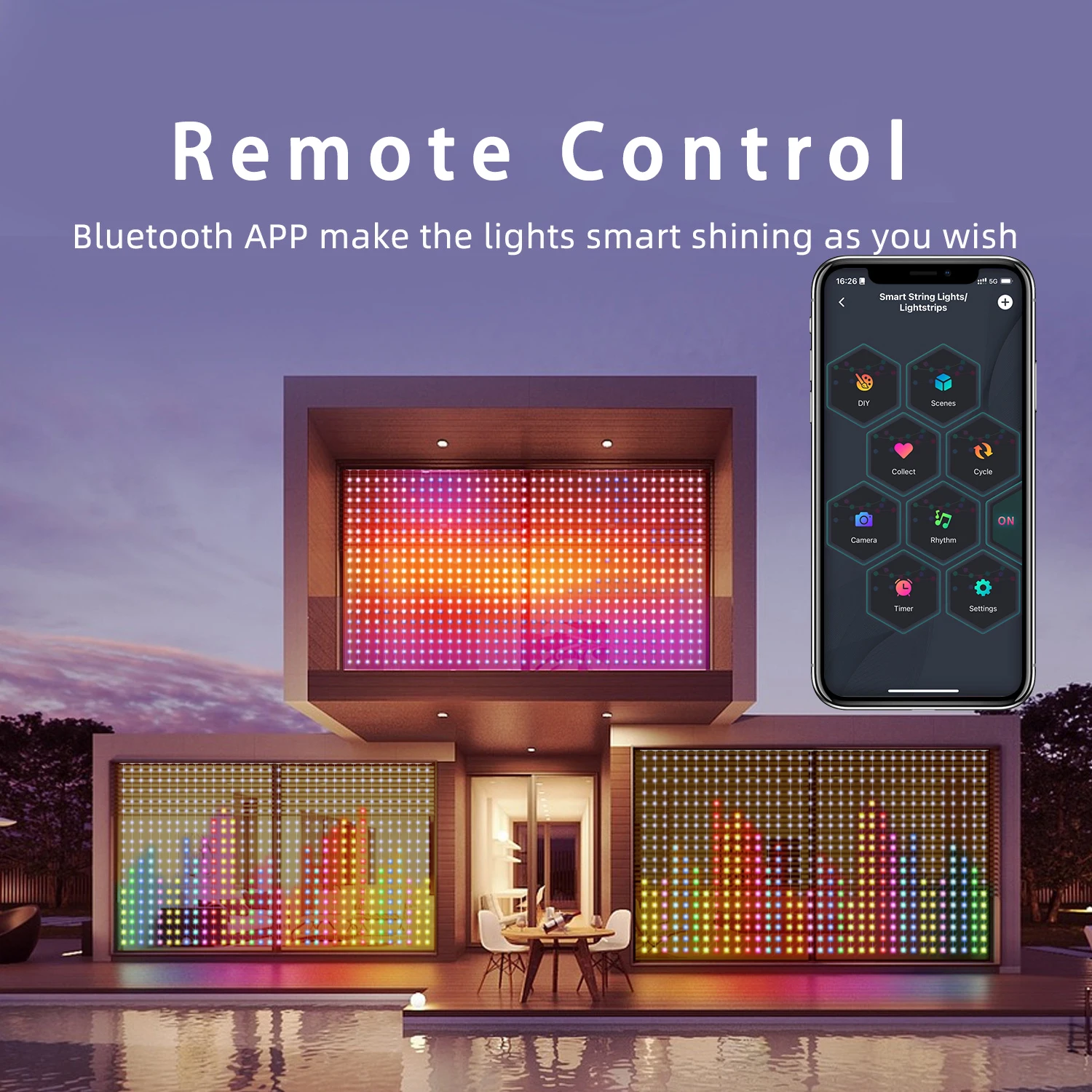 Guirnalda de luces LED con Control remoto, cortina inteligente con Bluetooth, RGB, para decoración de bodas, fiestas y vacaciones