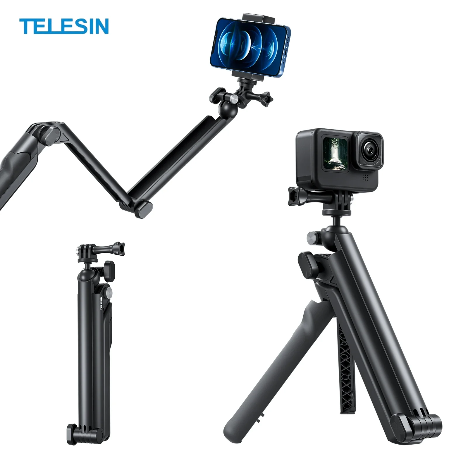 

TELESIN Selfie Stick with Tripod for Phone Gopro Hero 13 12 11 10 9 DJI OSMO Action 5 4 3 Insta360 Accessories Actopm Camera