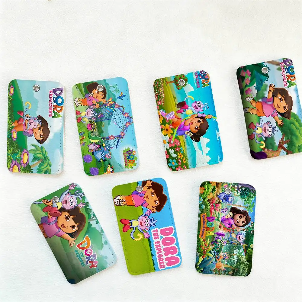 Funny D-Dora Classic Anime E-Explorer 1Pc PU Leather Card Holder Keychain Key Ring Door Lock Access Tags ID Card Case