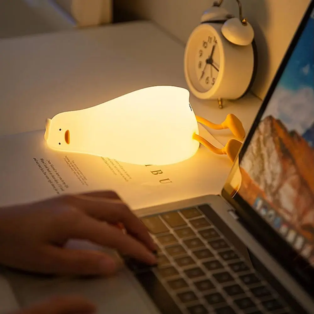 Rechargeable Lying Flat Duck Night Light Tap Control 3 Level Dimmable Sleep Atmosphere Light Silicone Soft Light