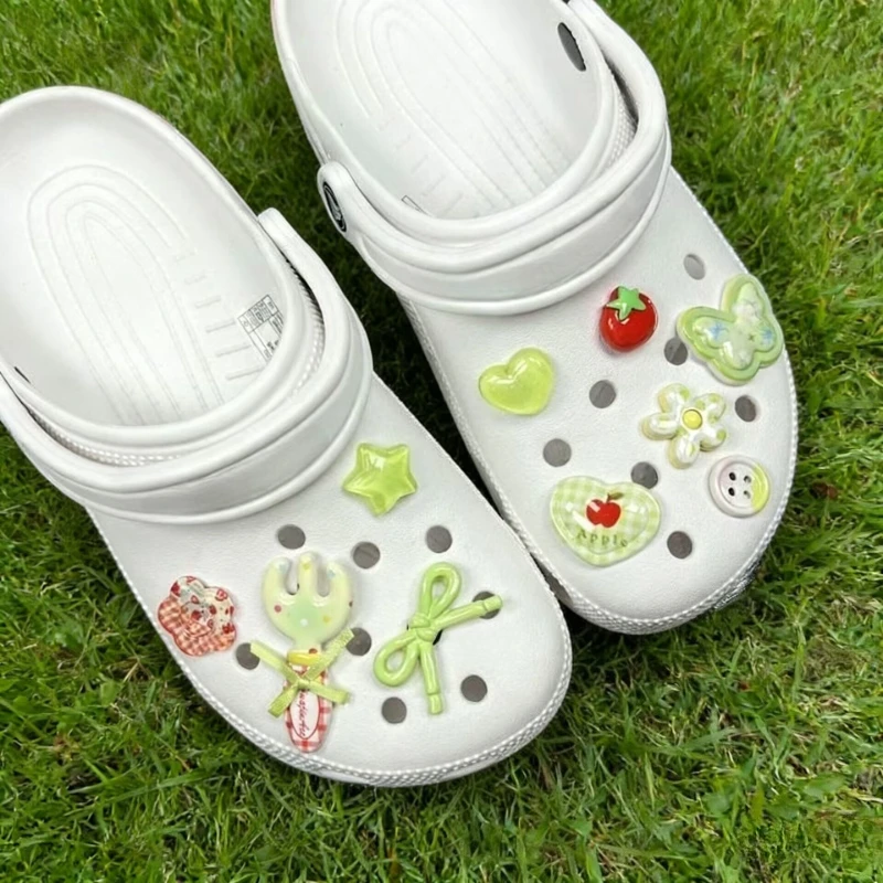 10PCS Green Fresh Fruit Cartoon Buttons DIY Pendant Charms for Clog Shoes Garden Decor Cute Xmas Gift Idea