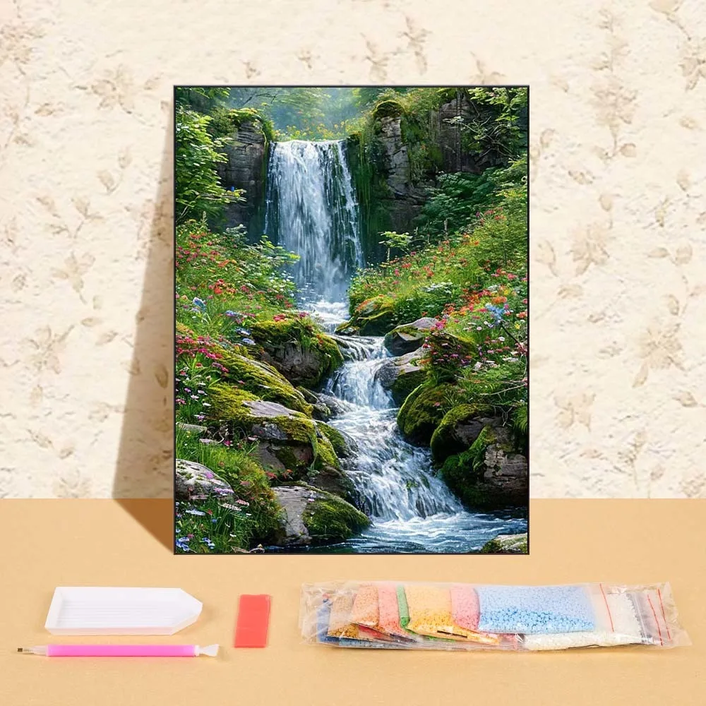 

Mountain Spring Landscape DIY Diamond Painting, Full Round Drill DIY Diamond Mosaic Set Accessories, Suitable For Home Living