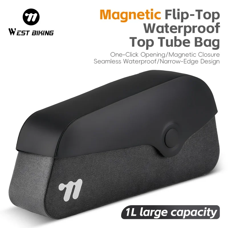 Bolsa Magnética para Bicicleta WEST BIKING, 1L, Portátil, Impermeável, Bolsa de Quadro Frontal para Ciclismo, Acessórios para Bicicleta