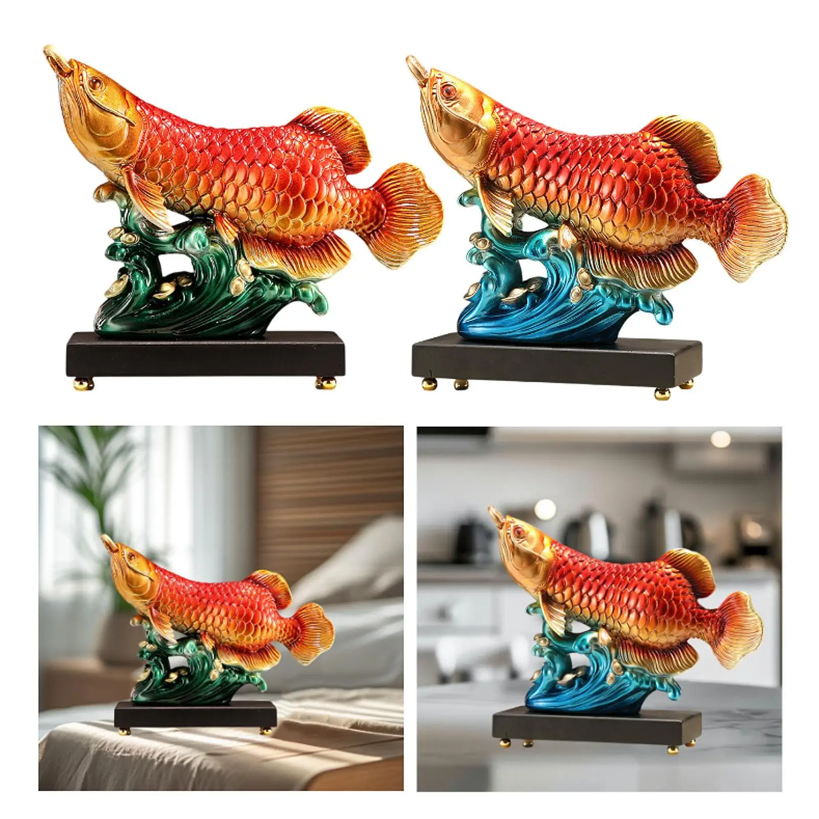 Arowana Fish Statue Desktop Ornament Prosperity Sculpture Decorative Figurine for Living Room