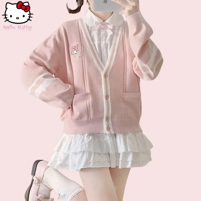 

Новый кардиган-свитер Hello Kitty в студенческом стиле JK для девочек, свободный универсальный свитер-кардиган Kuromi в стиле аниме для весны и осени