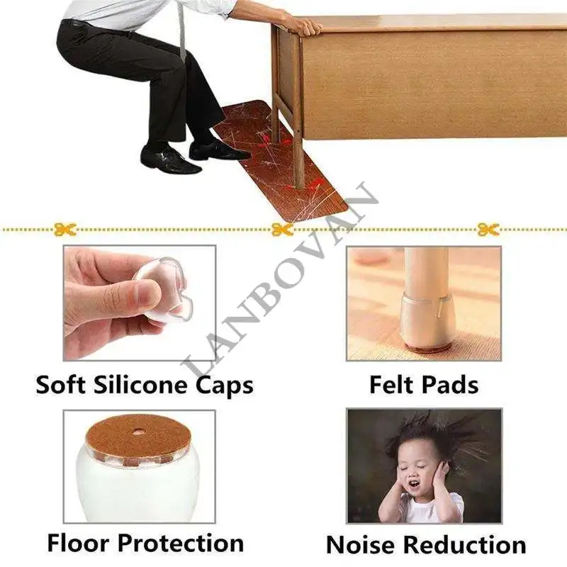 Clear 24pcs chair legs Floor protectors Non-Slip Silicone feet Pads Protector patas silla For furniture Table Legs Sock Cover