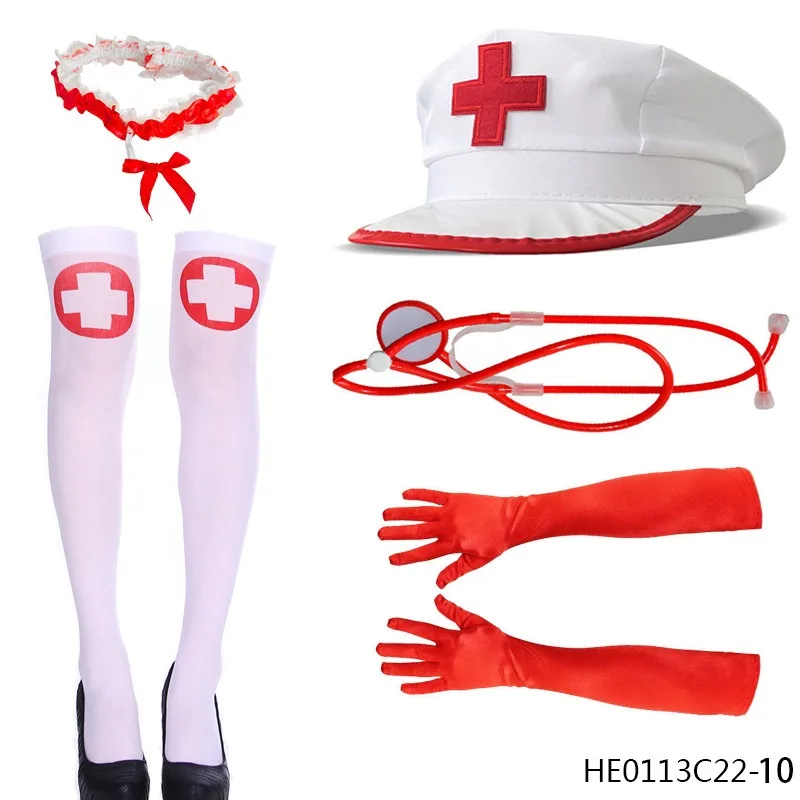 Couvre-chef d'infirmière d'halloween avec faux stylo stéthoscope, couvre-chef d'infirmière sexy, bandeau en dentelle rouge, costume de cosplay mignon, maquillage d'anniversaire