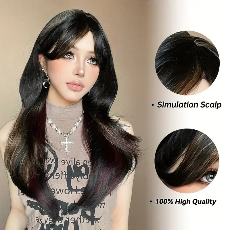 Mix Brown Straight Synthetic Wigs Natural Layered Hair Wigs  display picture 3