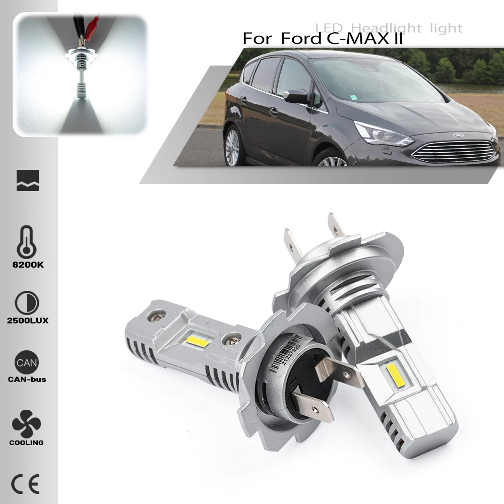 2PCS H7 Led Canbus Headlights Bulbs low Beam 6500K White Auto Lighting For FORD C-MAX II 2012 2013 2014 2015-2024 plug＆play