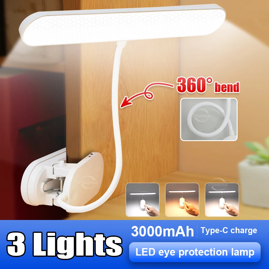 Tisch lampe USB wiederauf ladbare Schreibtisch lampe mit Clip Bett Lesebuch Nachtlicht LED Touch 3 Modi Dimmen Augenschutz Licht