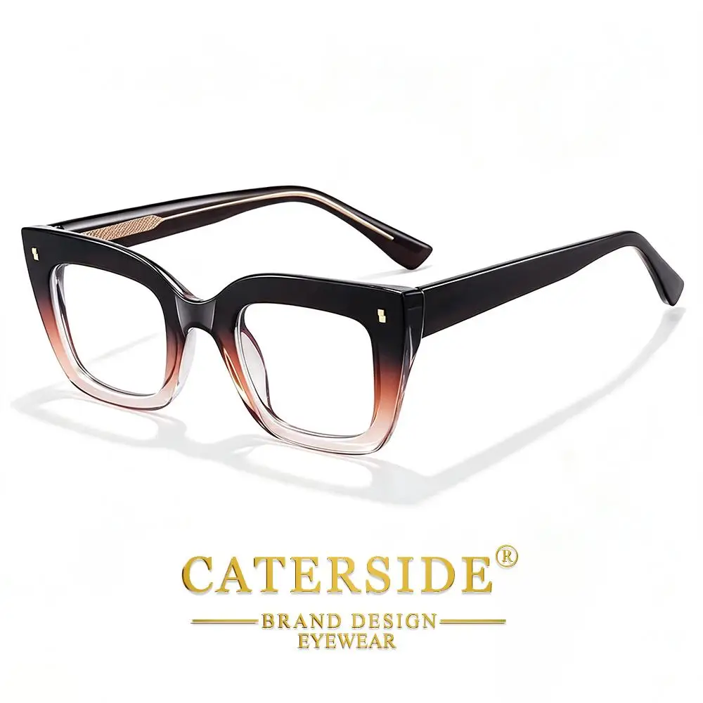 CATERSIDE Modische Damen-Katzenaugen-Brille mit Flachglas, Tr-90, Quadratischer Dicker Rahmen, Blaulichtfilter-Brille für Büro und Freizeit – Detail 6