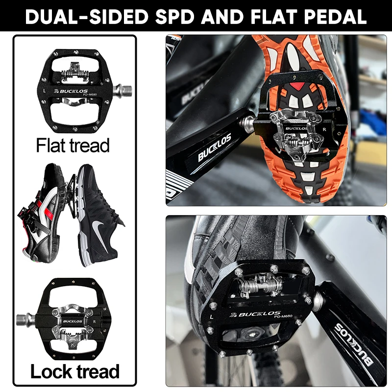 BUCKLOS Mtb Pedals for Bicycle Dual Function Mountain Bike Pedal Platform Clip Flat Pedals Fit SPD MTB Bicycle Paddle Bike Part