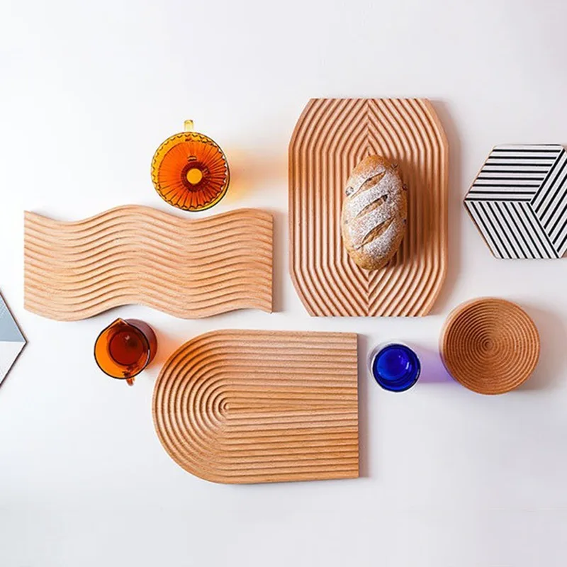 Wooden Tray Restaurant Cup Designed Trays Home Decoration Bread Dessert Wave Display Plate Live Stream Photo Display Props