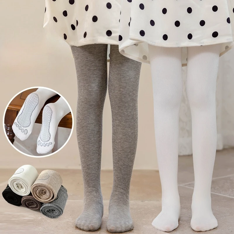 

Soft Cotton Girls Tights, Non-Slip Foot Anti-Pilling High Stretch Ribbed Stockings for Kids 2-12Y Dance Daily Wear School