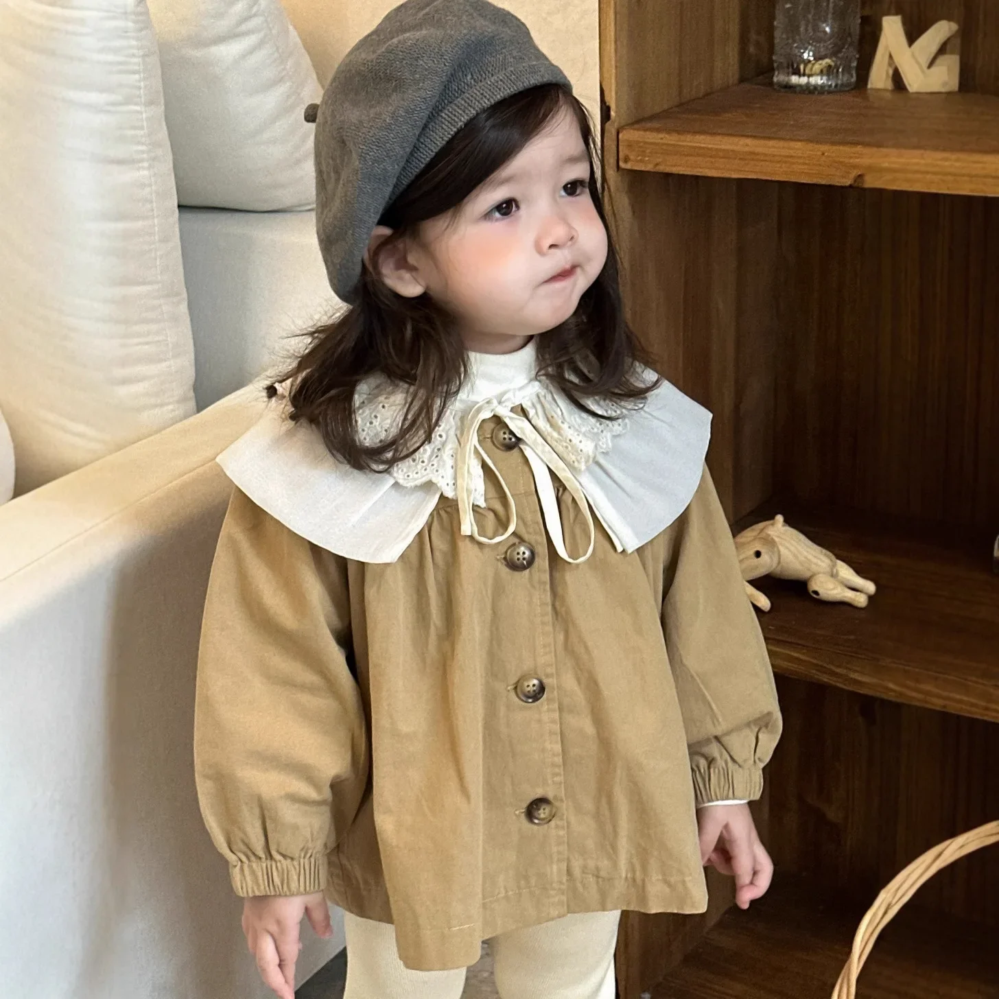 

‌ Осень-зима 2022, корейский стиль, комплект из плаща и леггинсов для девочек, комплект из 2 предметов, теплая водонепроницаемая ветровка для малышей