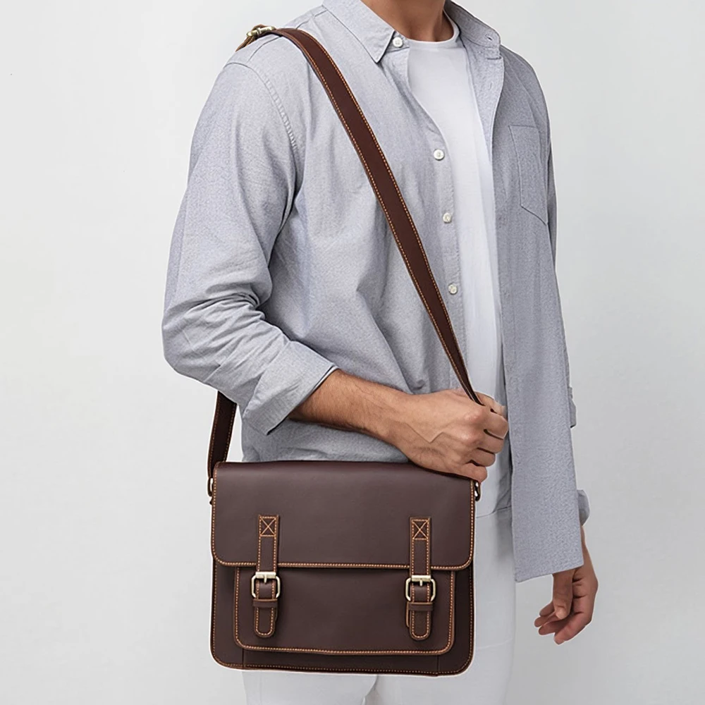 New Crazy Horse Men's Bag Business Retro Cross Shoulder Bag Genuine Leather Men's Crossbody Bag