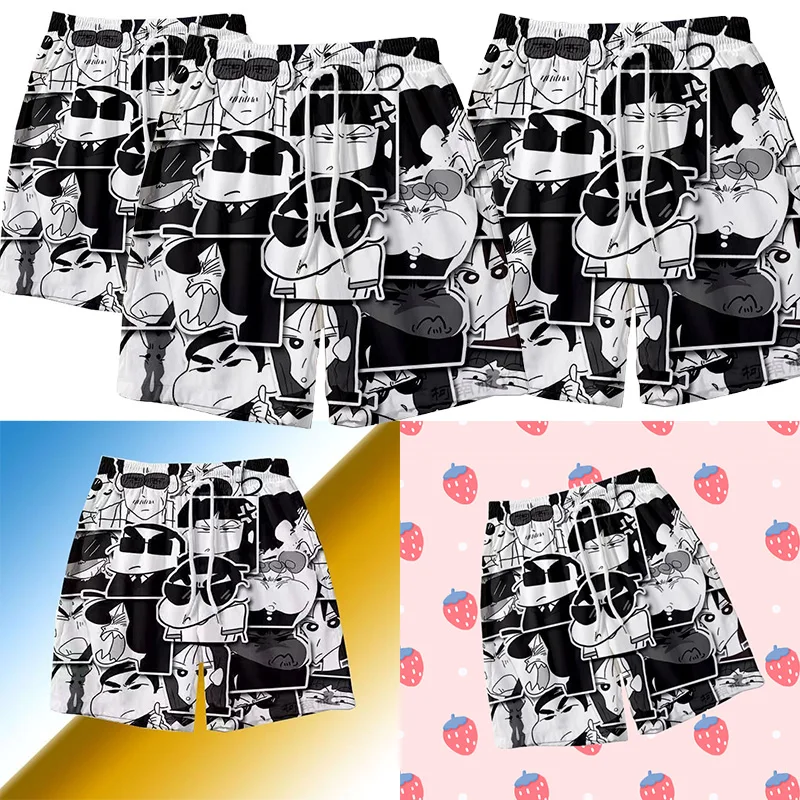 

Crayon Shinchan Men's Trendy Shorts Anime Characters Summer Home Five Part Casual Sleepwear Couple Beach Vacation Beach Pants