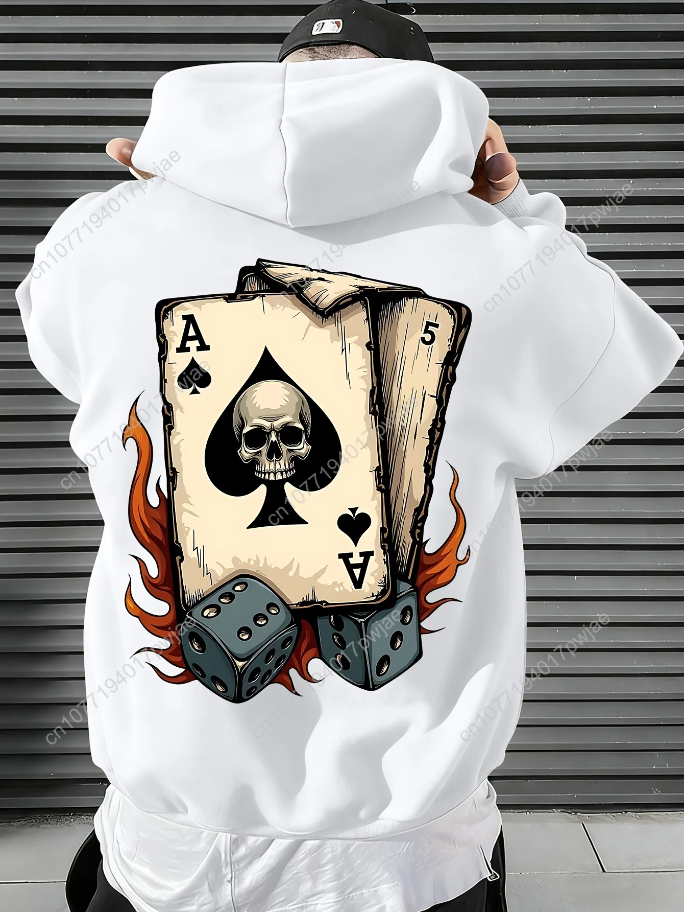 Moletom com capuz masculino com estampa de cartão de pôquer, suéter com capuz de ajuste regular para noites de pôquer, streetwe casual para todas as estações